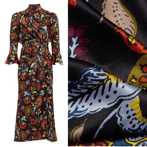 Cinq A Sept Juliana Floral Paisley Maxi Dress Womens Size 8 Ruffle Sleeve Hem - Picture 3 of 6